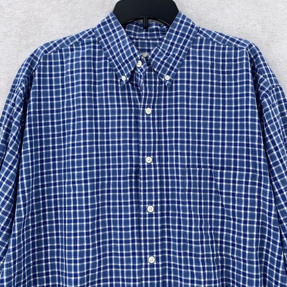 Eddie Bauer Long Sleeve‎ Button Blue White Plaid Checkered Shirt Mens Lg - Picture 3 of 7